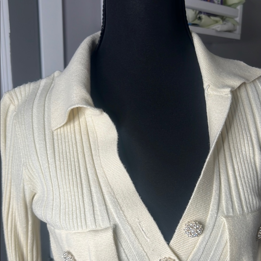 Private Label Cream Ribbed Knit Dress - Picture 6 of 11